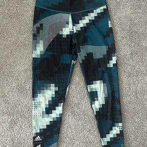 Adidas Kids Digital Print Leggings - Black and Teal